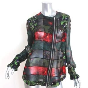 Givenchy Jacket Black Paneled Floral Print Silk Chiffon Size‎ 38
